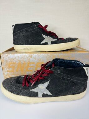 Golden Goose Black Suede High-Top Sneakers with Red Laces
